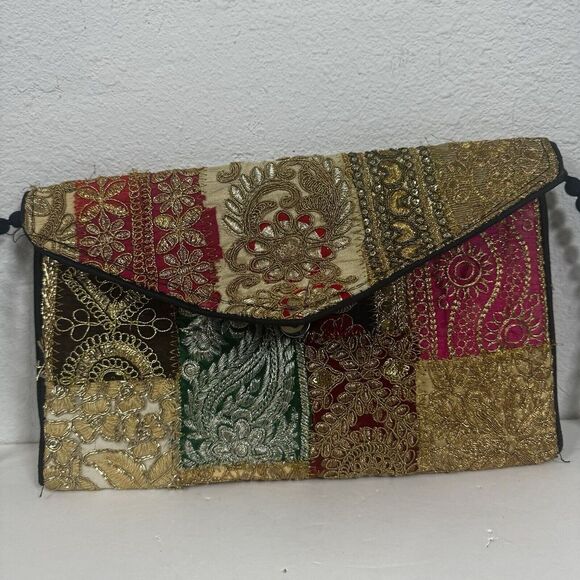 Indian Handmade Purse Vintage Patchwork Embroidery Ladies Envelope Clutch Bag - Picture 9 of 11